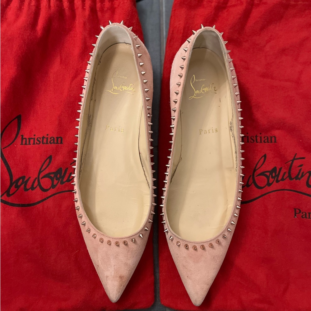Christian Louboutin Pink Studded Pointed-Toe Flats